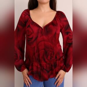 White House Black Market Red Rose Blouse
